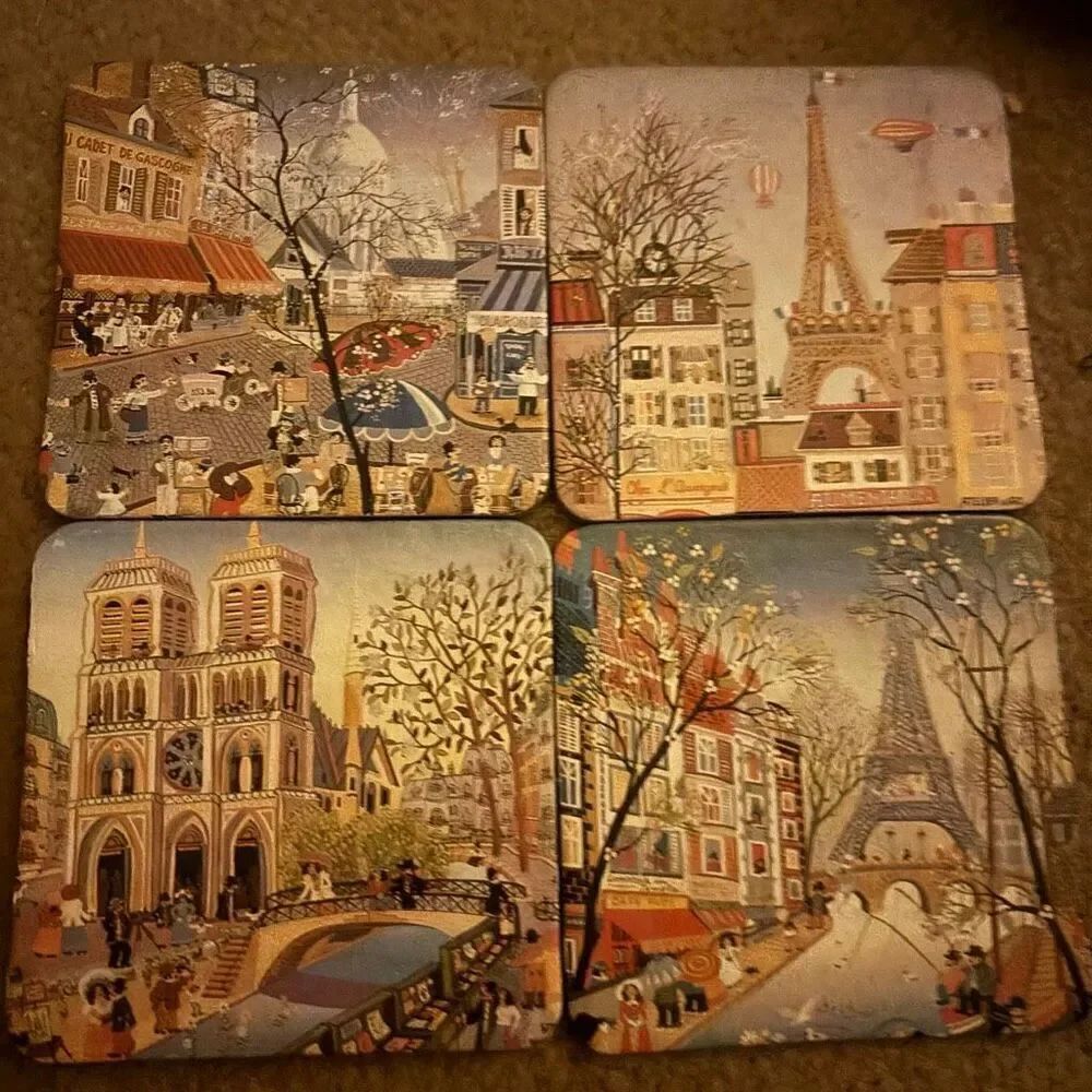 Paris France 4 Drink Coasters Set